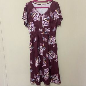 Burgundy Floral Dress with pockets Size Small